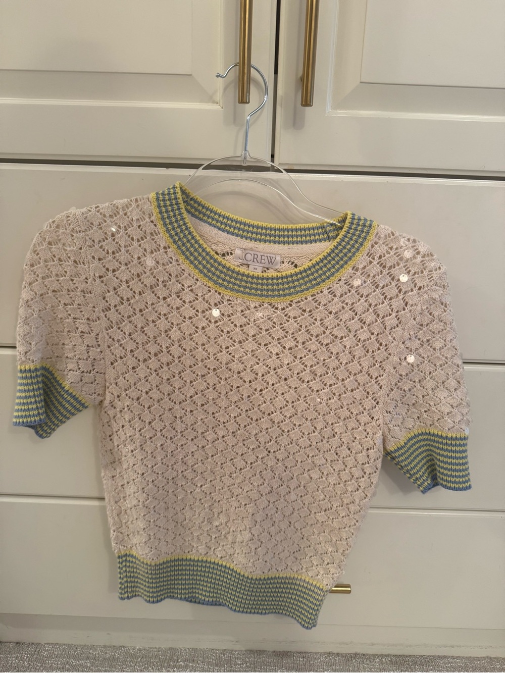 J. Crew Pointelle Sweater Tee with Striped Trim